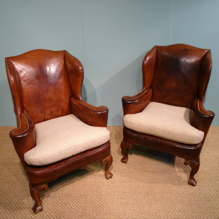 Leather wing chairs (2)