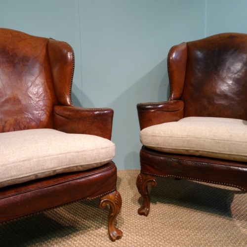 Leather wing chairs (3)