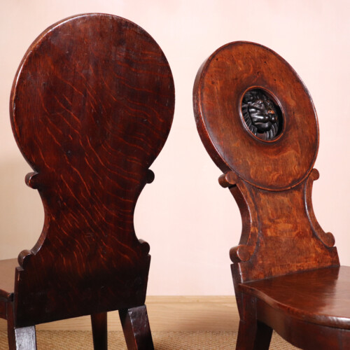 Pair Of Oak Lion Hall Chairs (5)